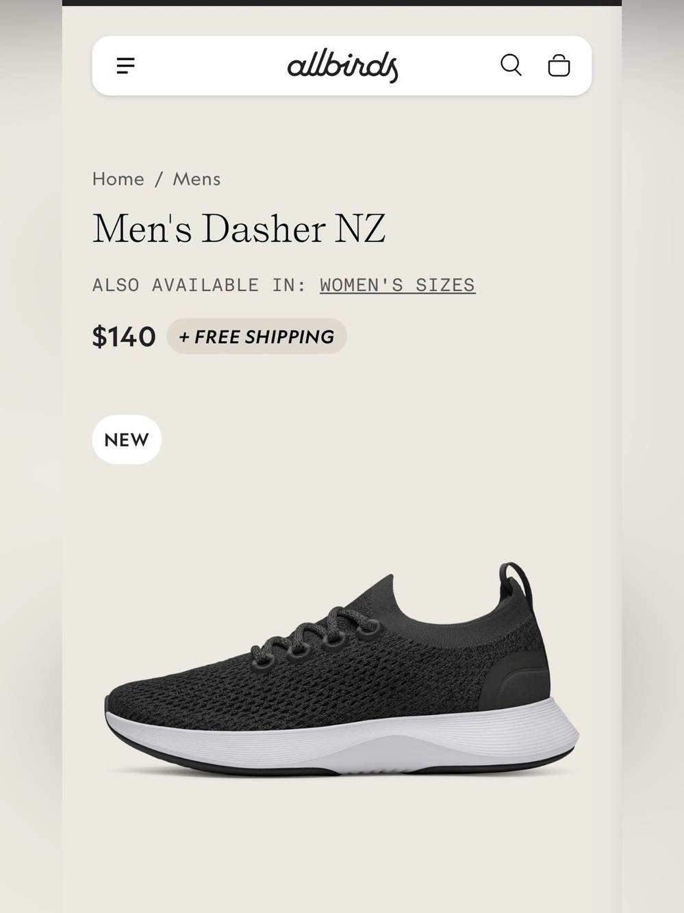 Brand New Allbirds Wool Dasher NZ Men's Size 12 Natural Black White Sole